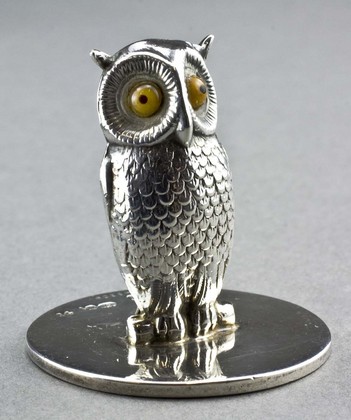 Sampson Mordan Antique Silver Owl Menu Holders (set of 4)